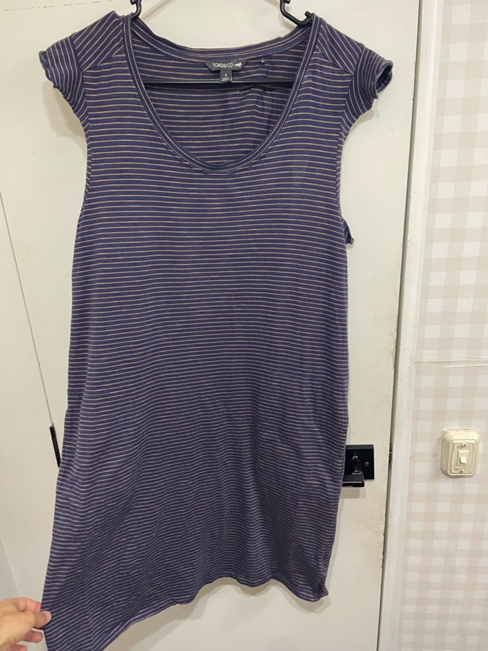 Toad & Co Rufflita T Shirt Dress Blue Navy Striped Scoop Neck Women's S Gorpcore